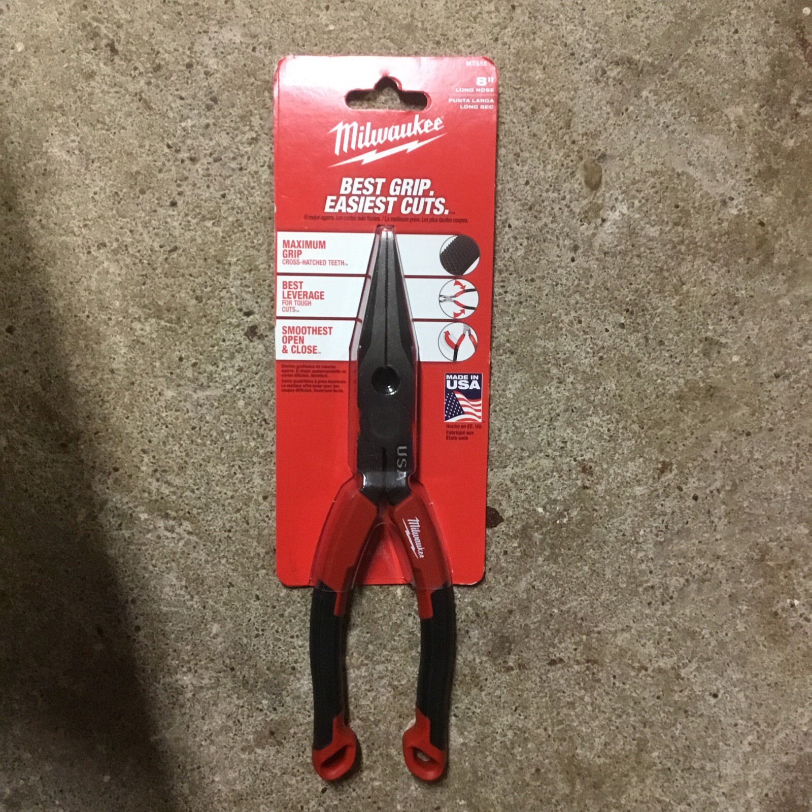 Milwaukee MT555 8" Long Nose Needle Pliers w/ Fish Tape Puller and Comfort Grip