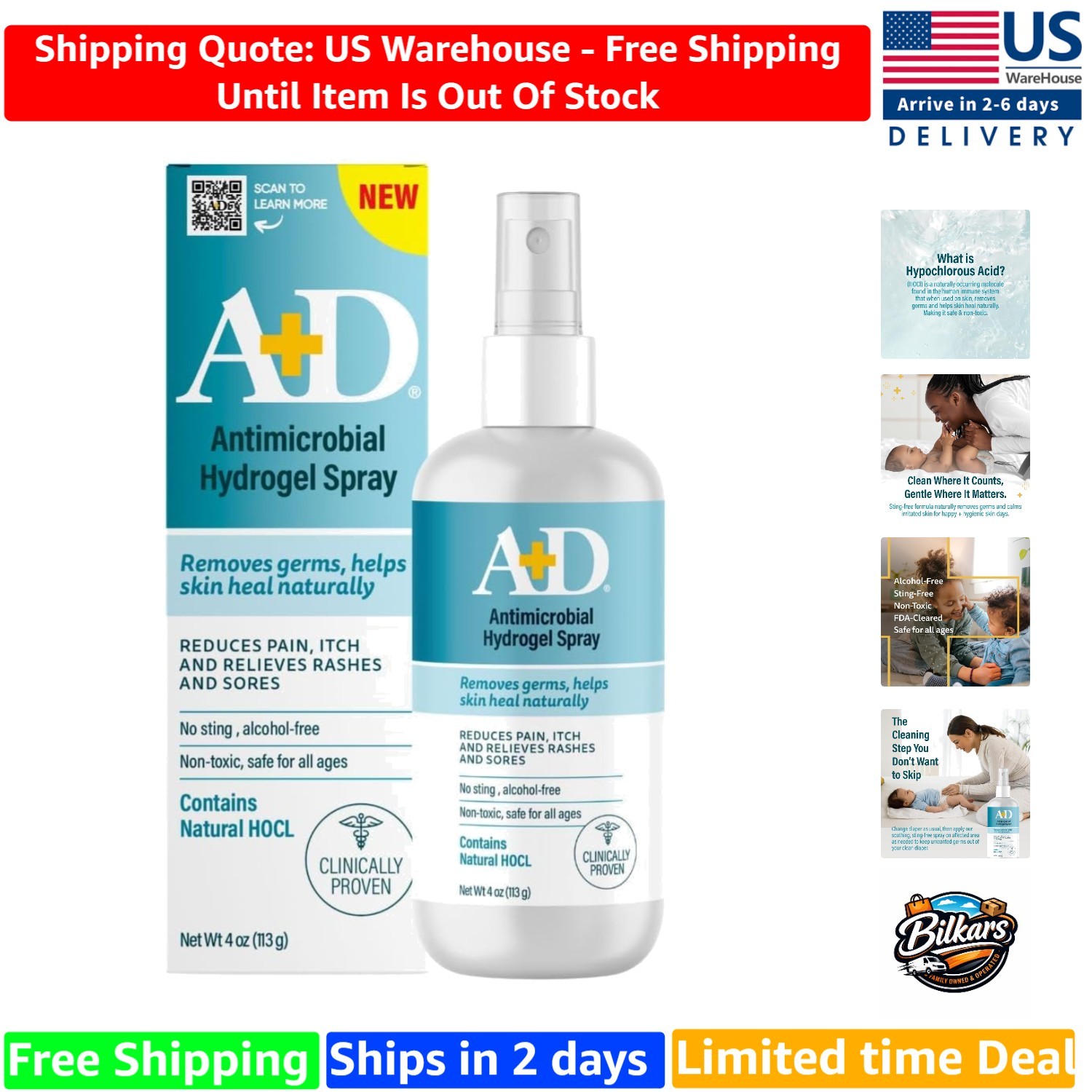 4oz Antimicrobial Hydrogel Spray - Safe for Babies, Instantly Soothes & Protects