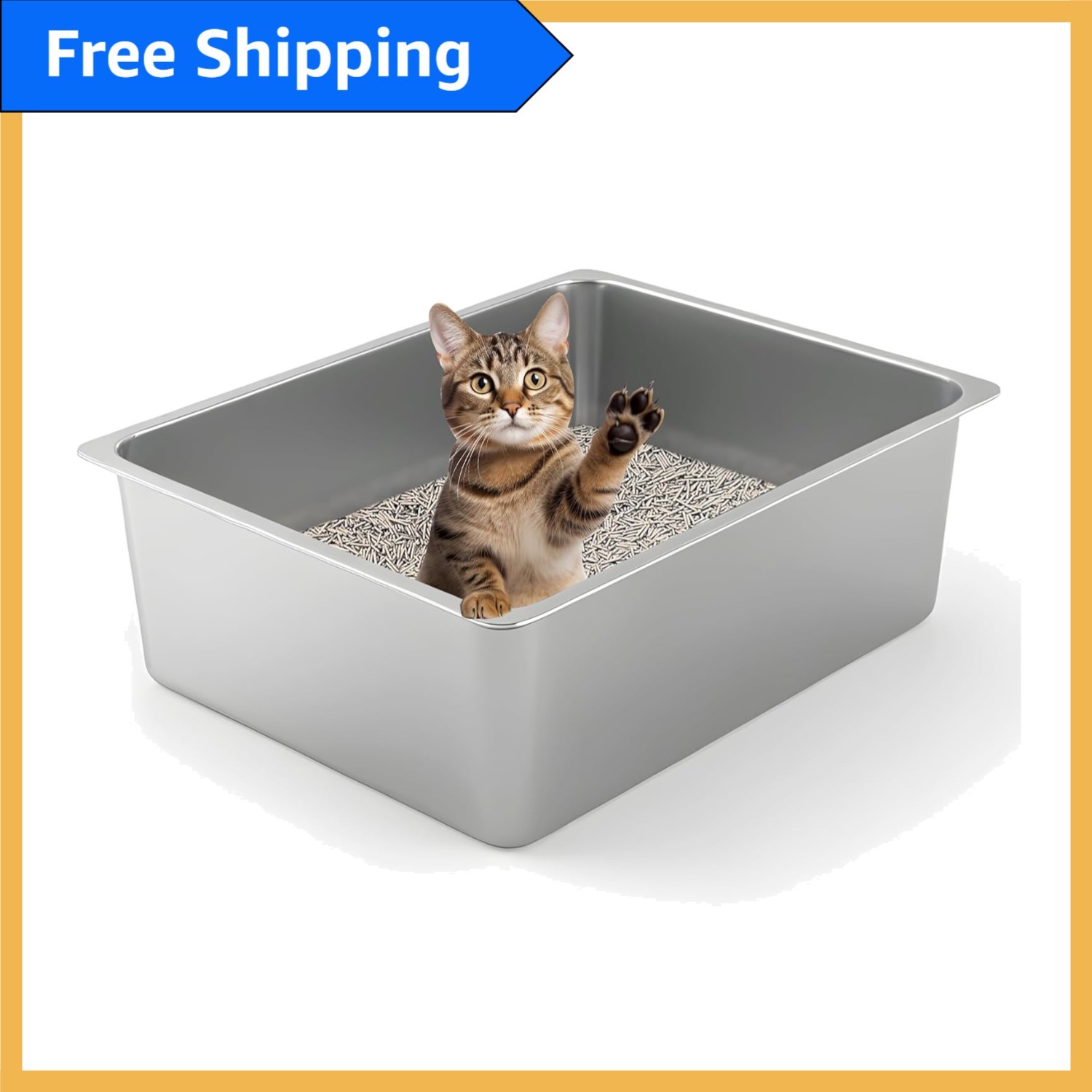 Luxury Stainless Steel Cat Litter Box - High Sided, Non-Stick & Odor-Free