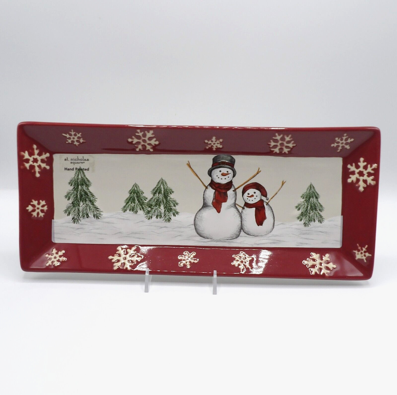 YULETIDE BY ST. NICHOLAS SQUARE SNOWMAN 13” RECTANGULAR SERVING PLATTER