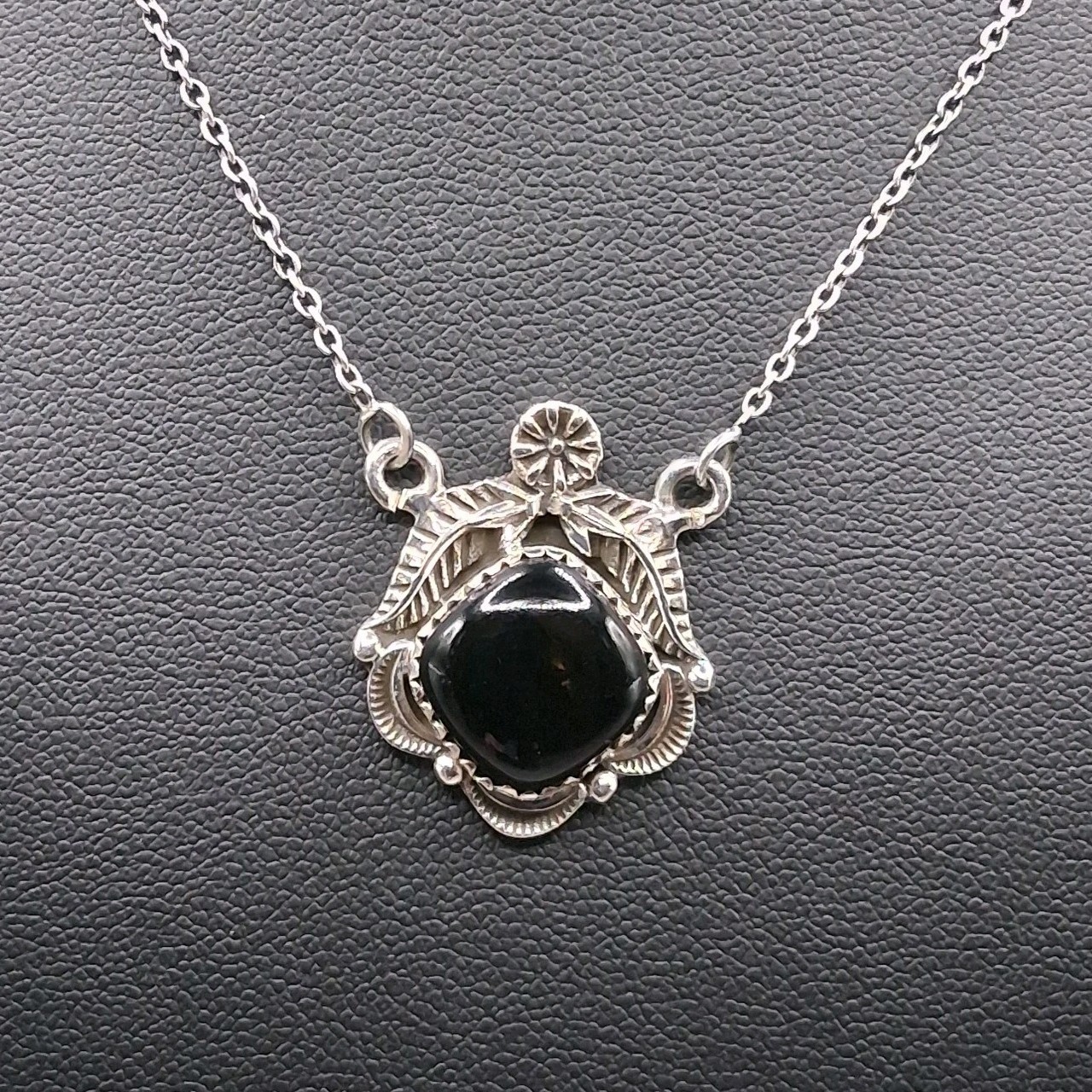 Sterling Silver Black Onyx Necklace 17-19inch Men Or Women Southwestern Style 