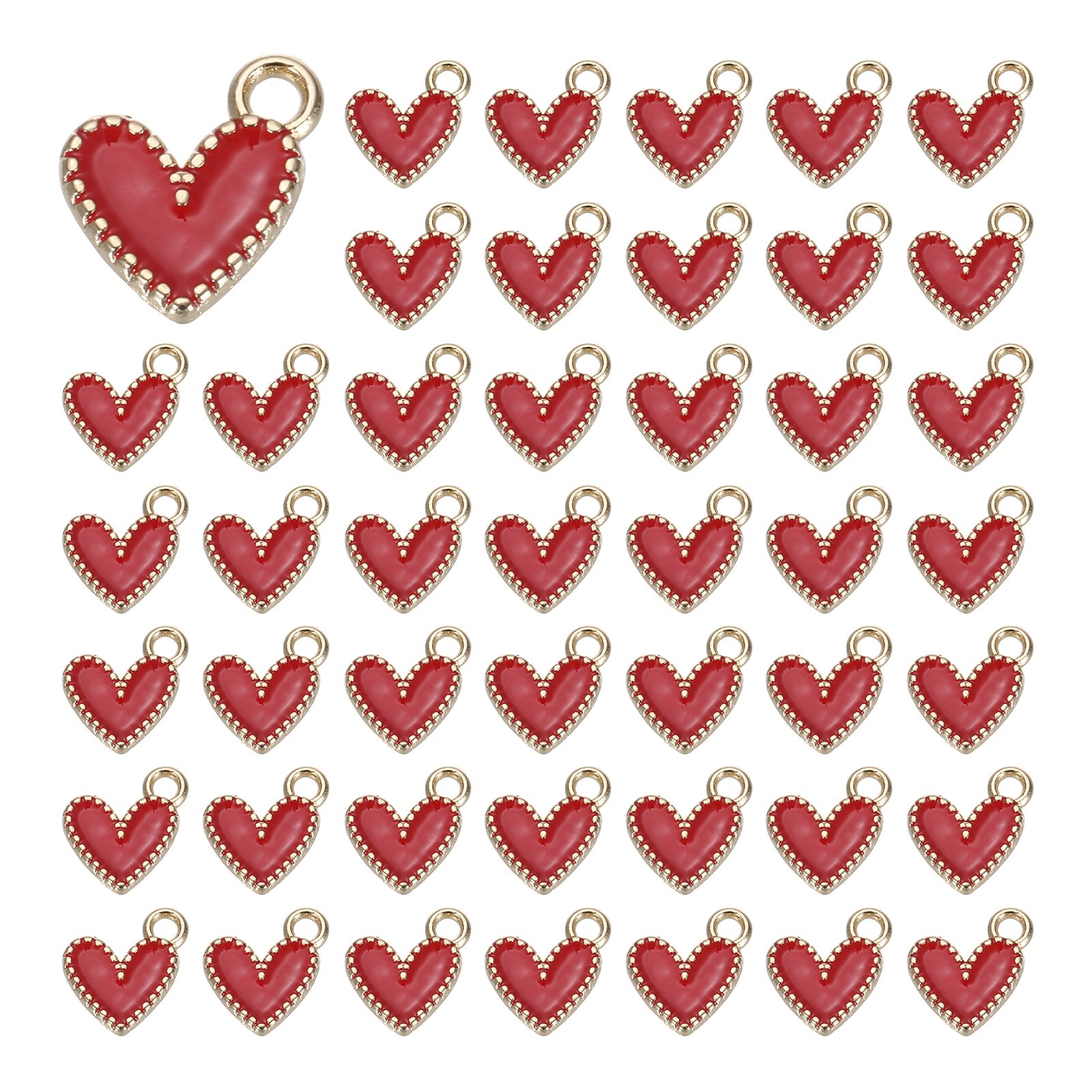 100 Pcs Enamel Alloy Heart Charm for Necklace Bracelet Earrings, Red