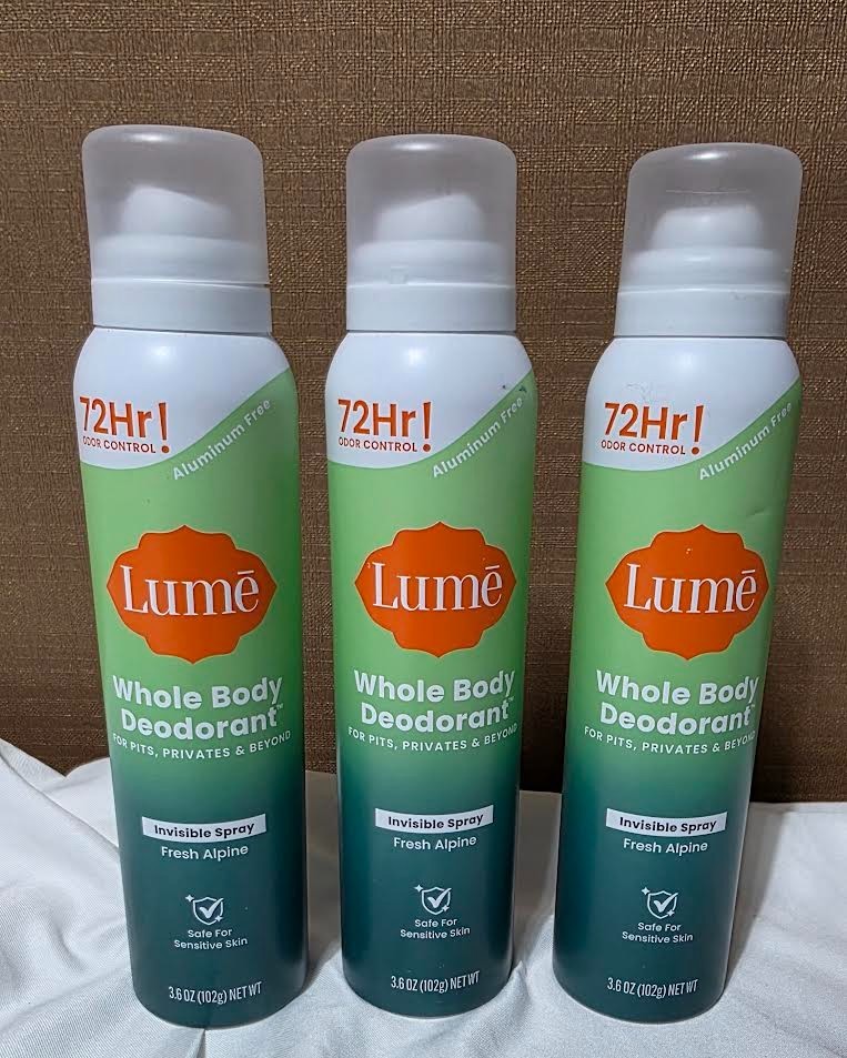 Lume Whole Body Deodorant Invisible Spray -Fresh Alpine-  3.6oz each / LOT OF 3