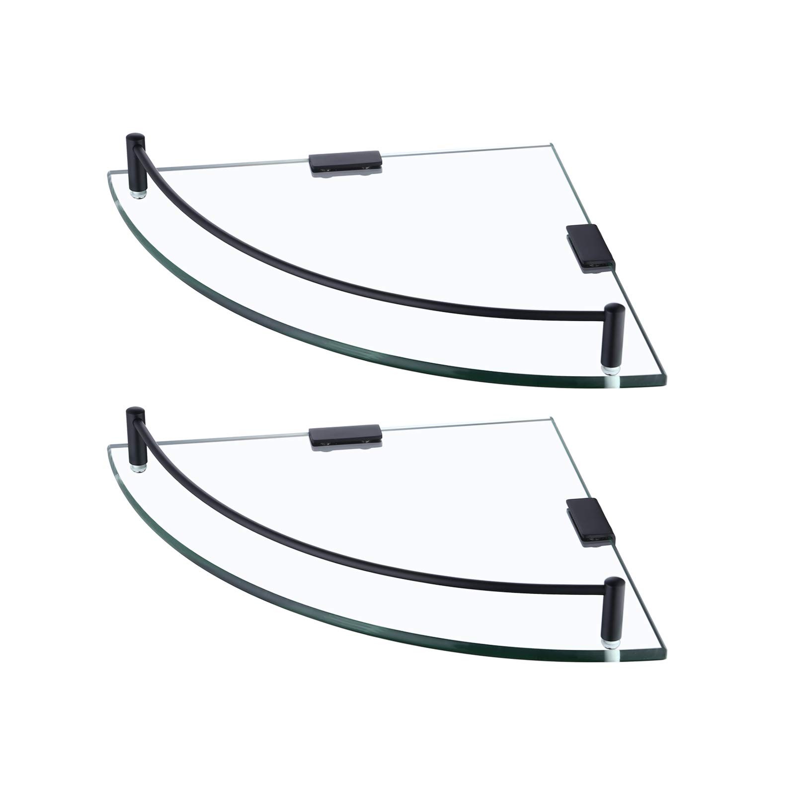 KES Matte Black Tempered Glass Corner Shelf with Rail Wall Mount - 2 Pack