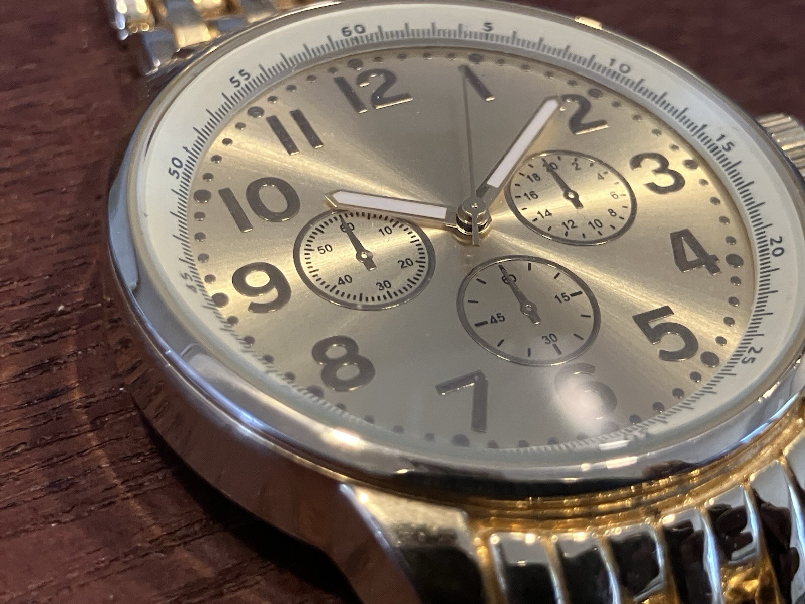 FMD Men's Chronograph Quartz Watch Gold Tone Analog Bracelet Stainless Steel