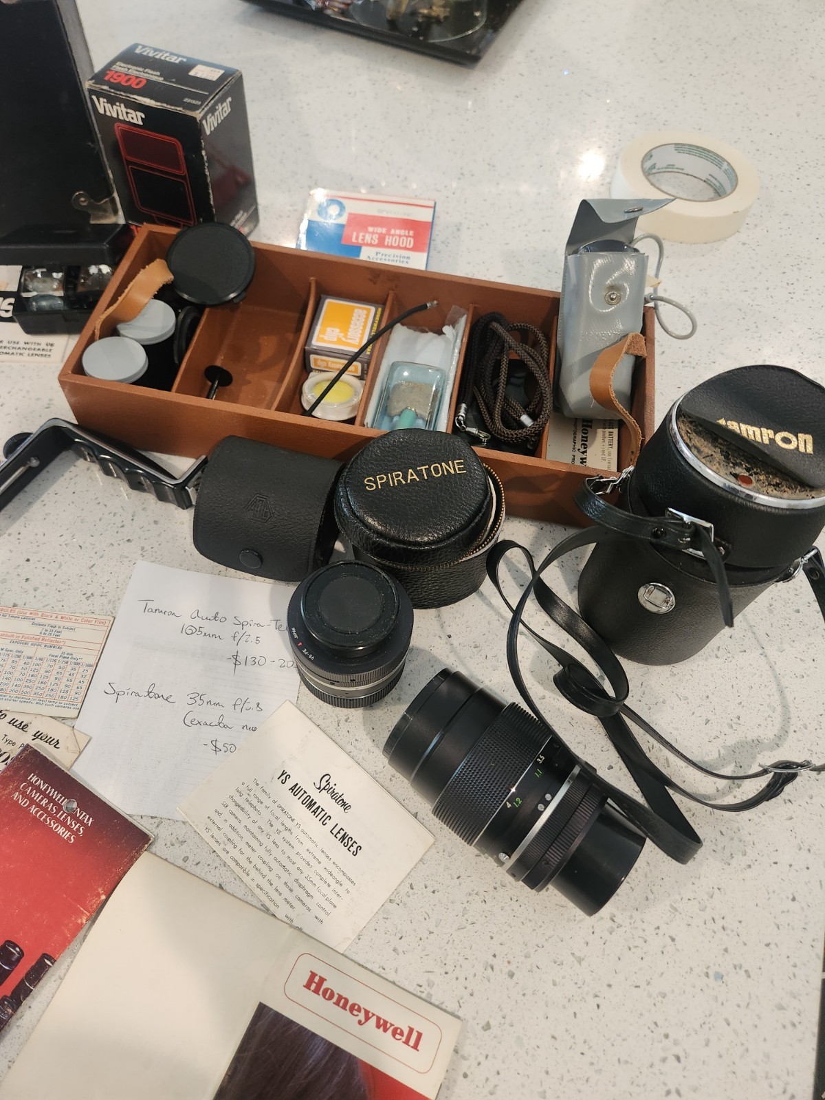 Lot Of Vintage Camera Lenses Manuals Case Untested Tamron Spiratone Honeywell