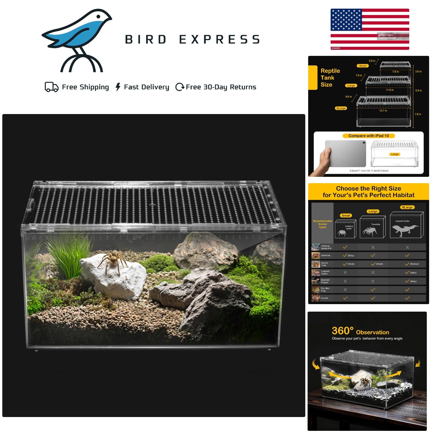 2.37 Gallon Clear Acrylic Reptile Terrarium with Lockable Top - Large