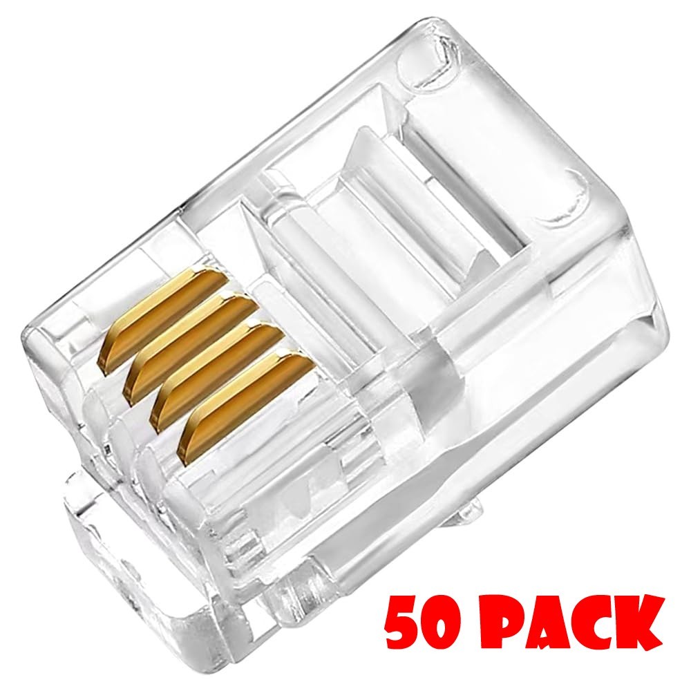 50 Pack RJ9 4P4C Gold Plated Telephone Modular Cord Male Connectors