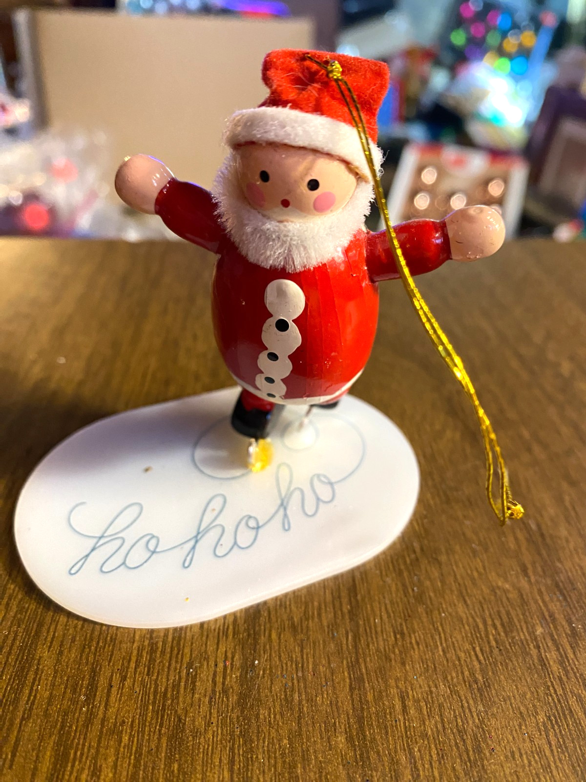 Vintage Santa Ice Skating Wood Christmas Ornament 3"