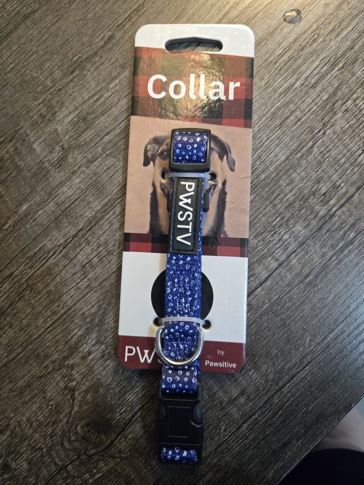 Pawsitive Adjustable Blue Standard Dog Collar with White Pattern