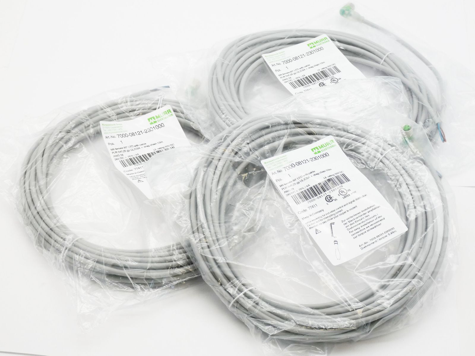 3x Murr Electronics 7000-08121-2301000 PUR 3x0.25 UL/CSA + Towing 10m -unused-