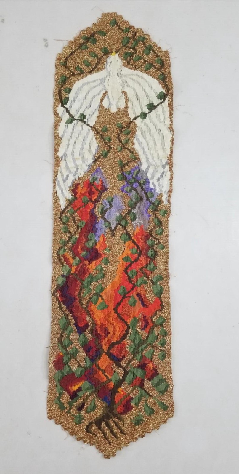 Antique Metallic Handwoven Holy Spirit Dove Religious Tapestry 92x42cm