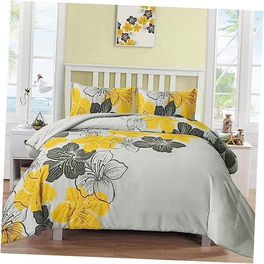  Floral Duvet Cover Set Queen Yellow Floral Queen (90"x 90") Yellow Flower