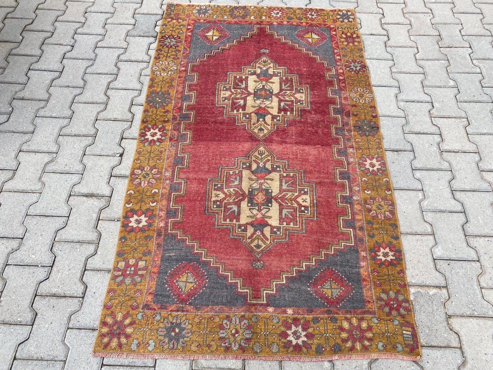 Boho Turkish Area Rug 3.6x6.1 ft Oriental Wool Tribal Medallion  Living room Rug