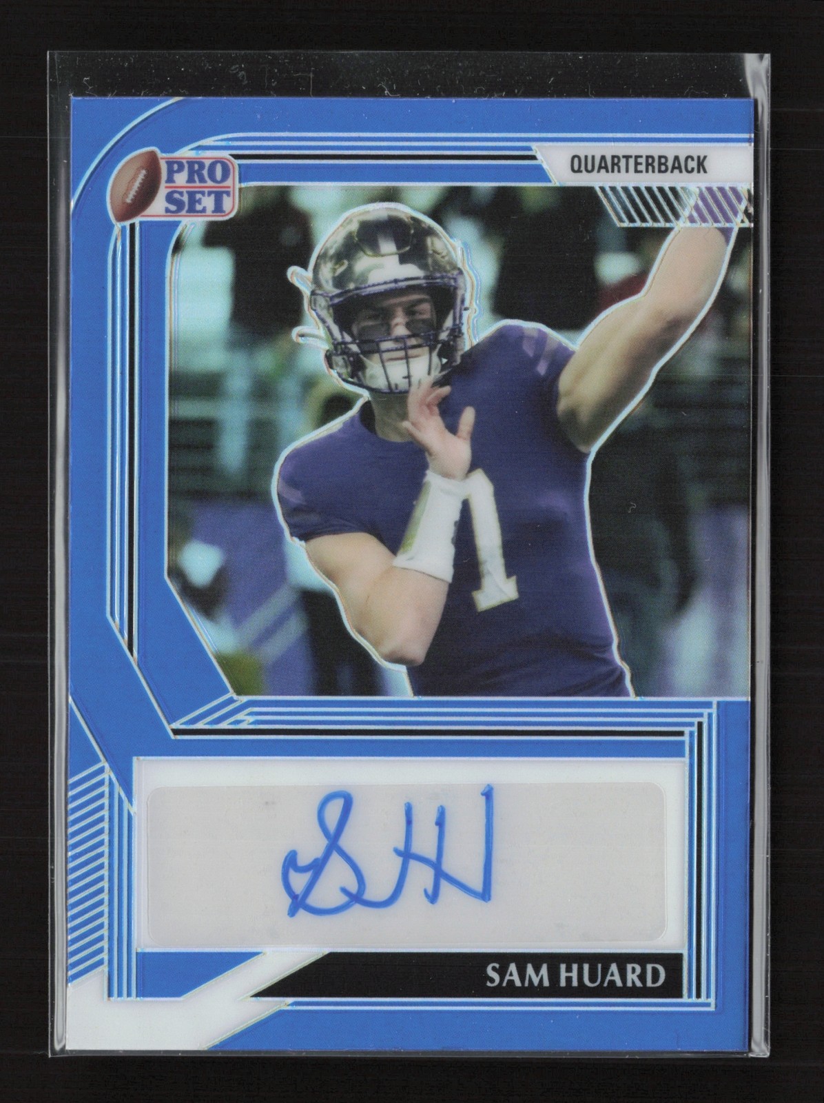 2022 Pro Set Metal Sam Huard Prismatic Blue /35 Washington Huskies #PA-SH1 Auto