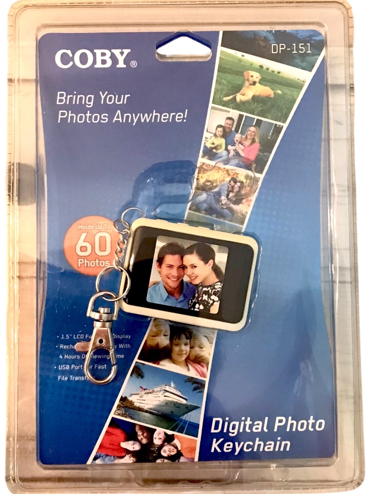 New Coby DP-151 1.5" Blue Digital Picture Keychain 60 Photos Brand New