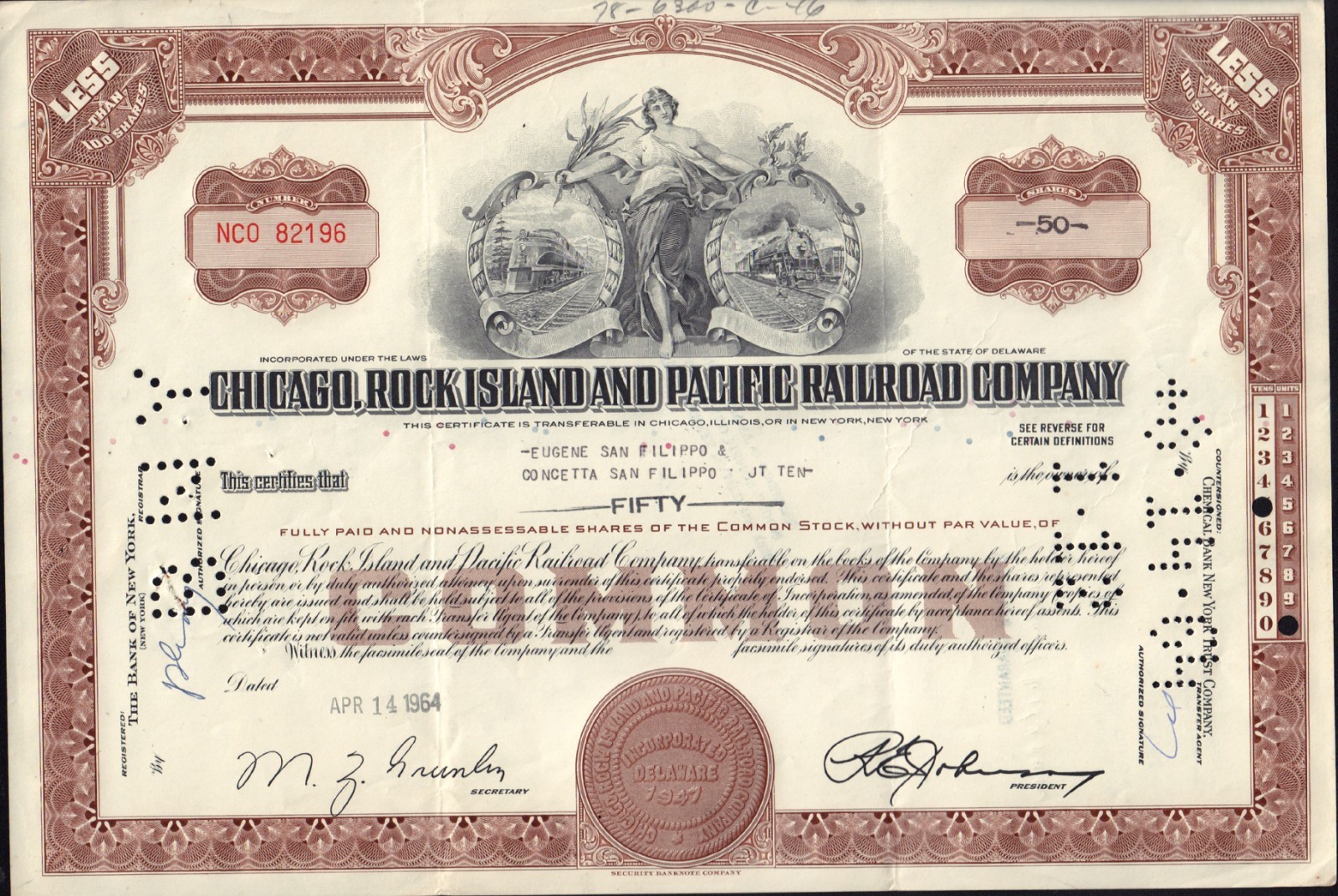 Chicago Rock Island and Pacific Railroad Company IL /NY  1964 Eugene Filippo