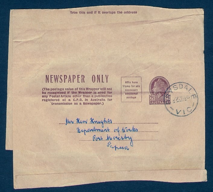 AUSTRALIA 1956 2½D QEII WRAPPER TO PAPUA