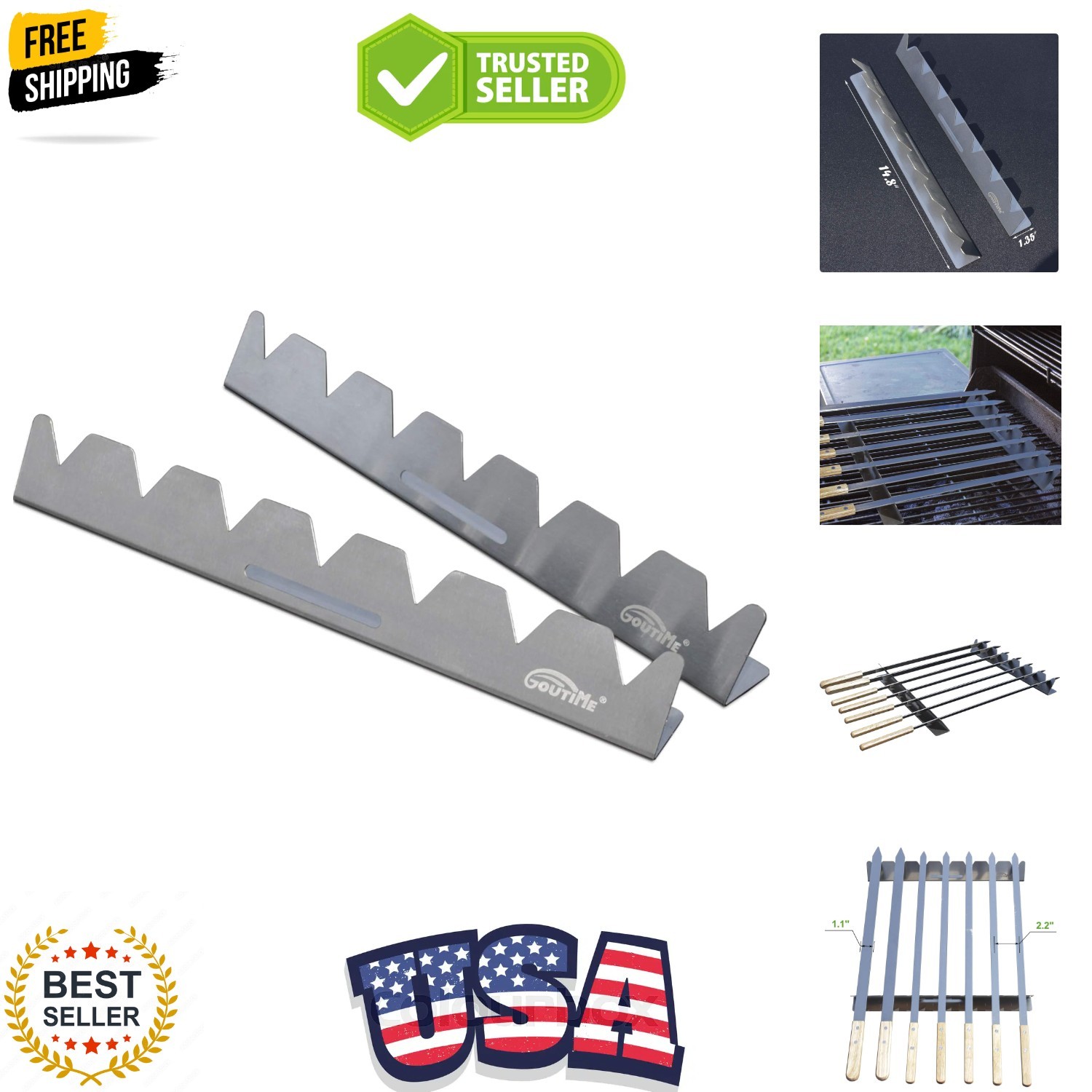 Stainless Steel Shish Kabob Skewer Rack with Storage Bag, Universal Barbecue ...