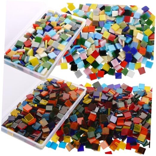 800Pcs Mixed Color Mosaic Tiles, Stained Transparent Glass Mosaic Pieces with 