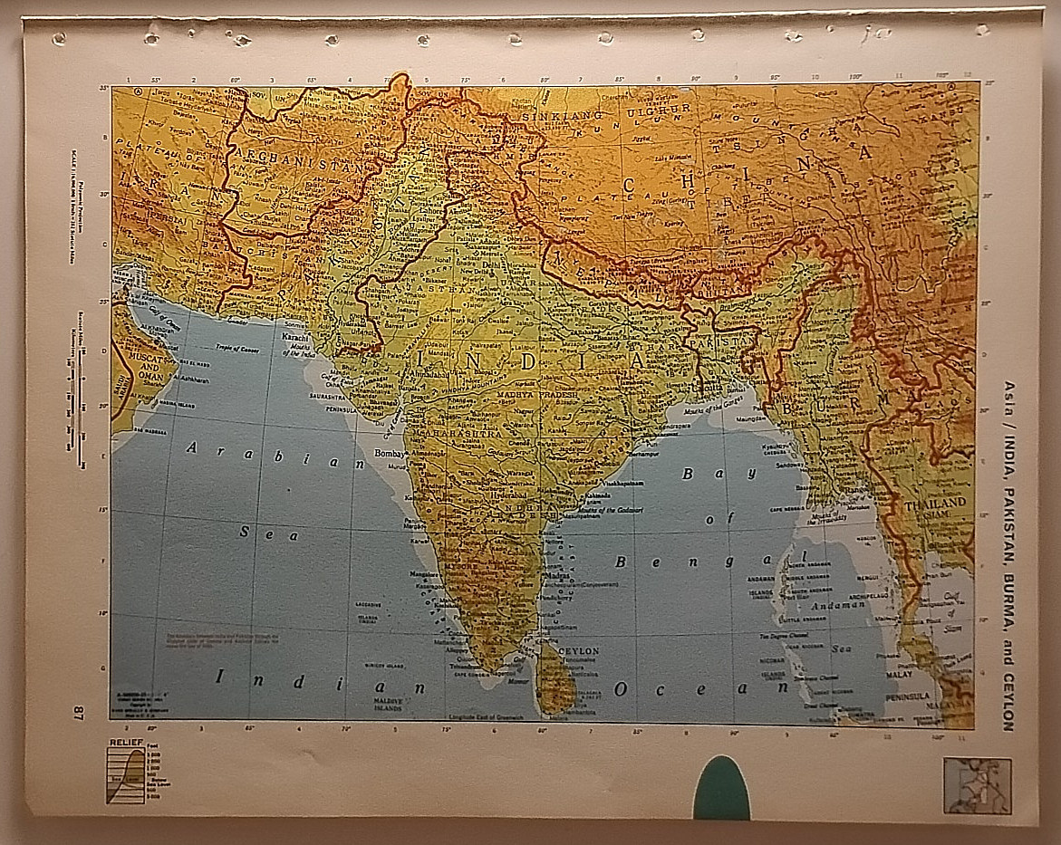 Vintage INDIA PAKISTAN & BURMA Map 1967 Mid-Century Modern World Book Atlas
