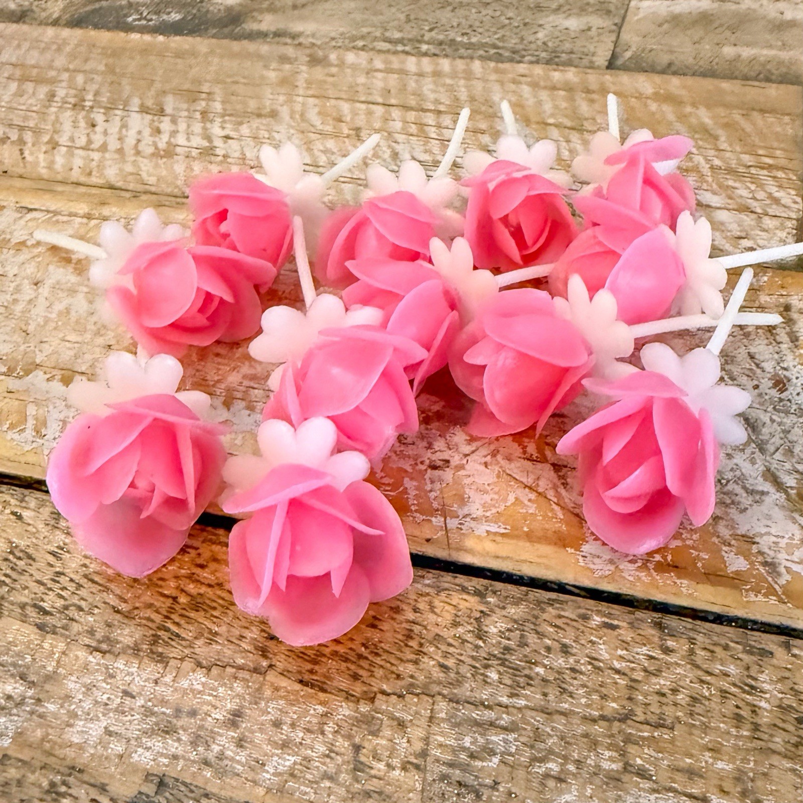 Vintage Pink Rose Cake Picks Flower Cupcake Toppers Plastic Lot Of 12