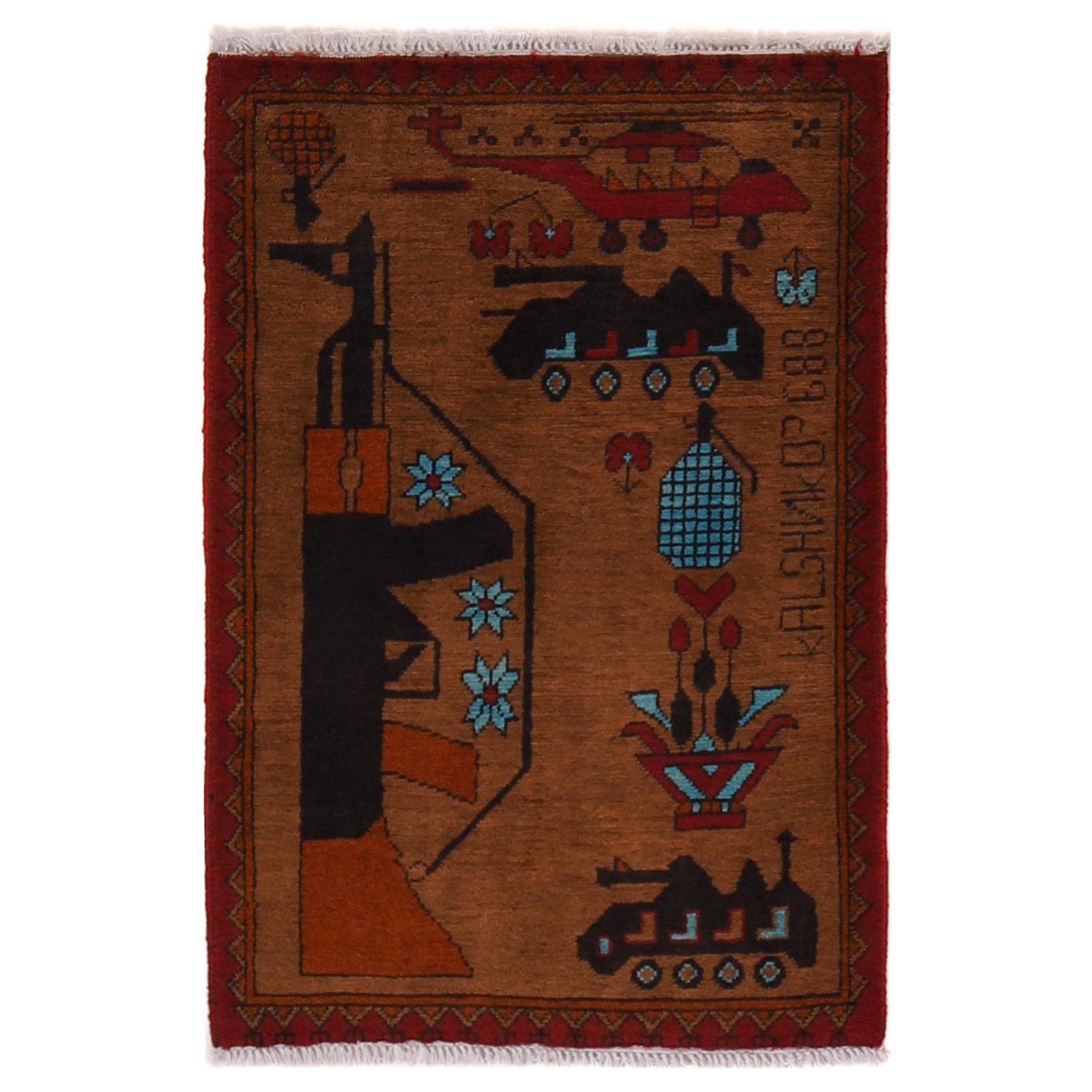 Afghan War Rug Cultural Battle Scene Artwork 2.9x2 ft