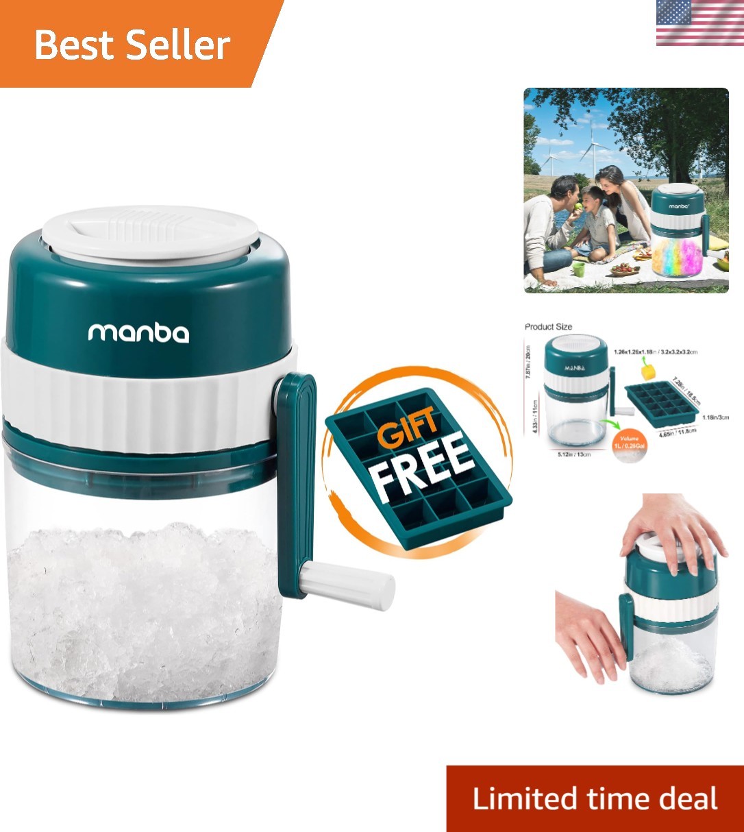 Compact Ice Shaver Machine - Portable with 1L Capacity for Fresh Frozen Delights