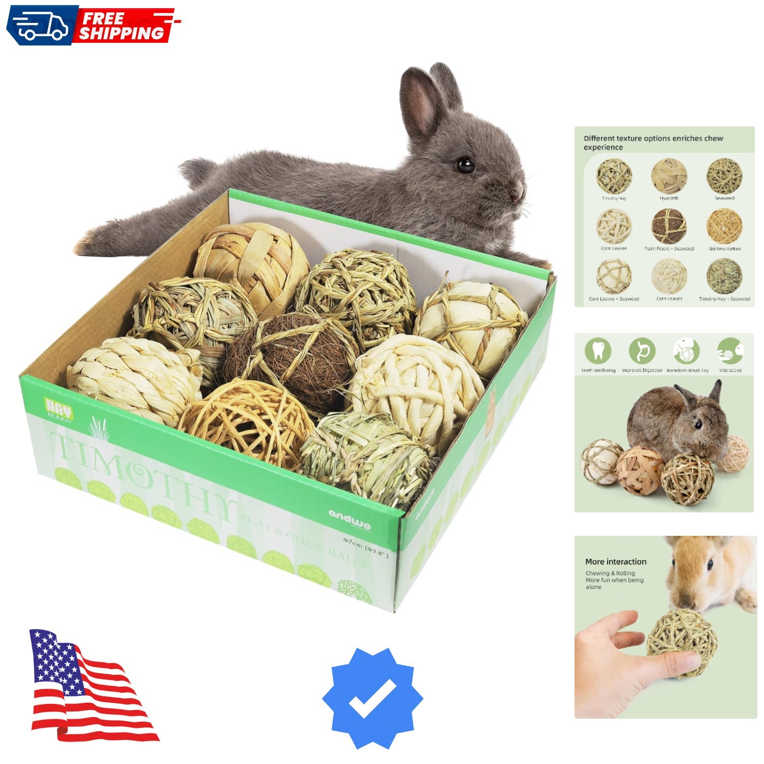 Small Animals Play Balls Rolling Chew Toys & Gnawing Treats for Rabbits Guine...