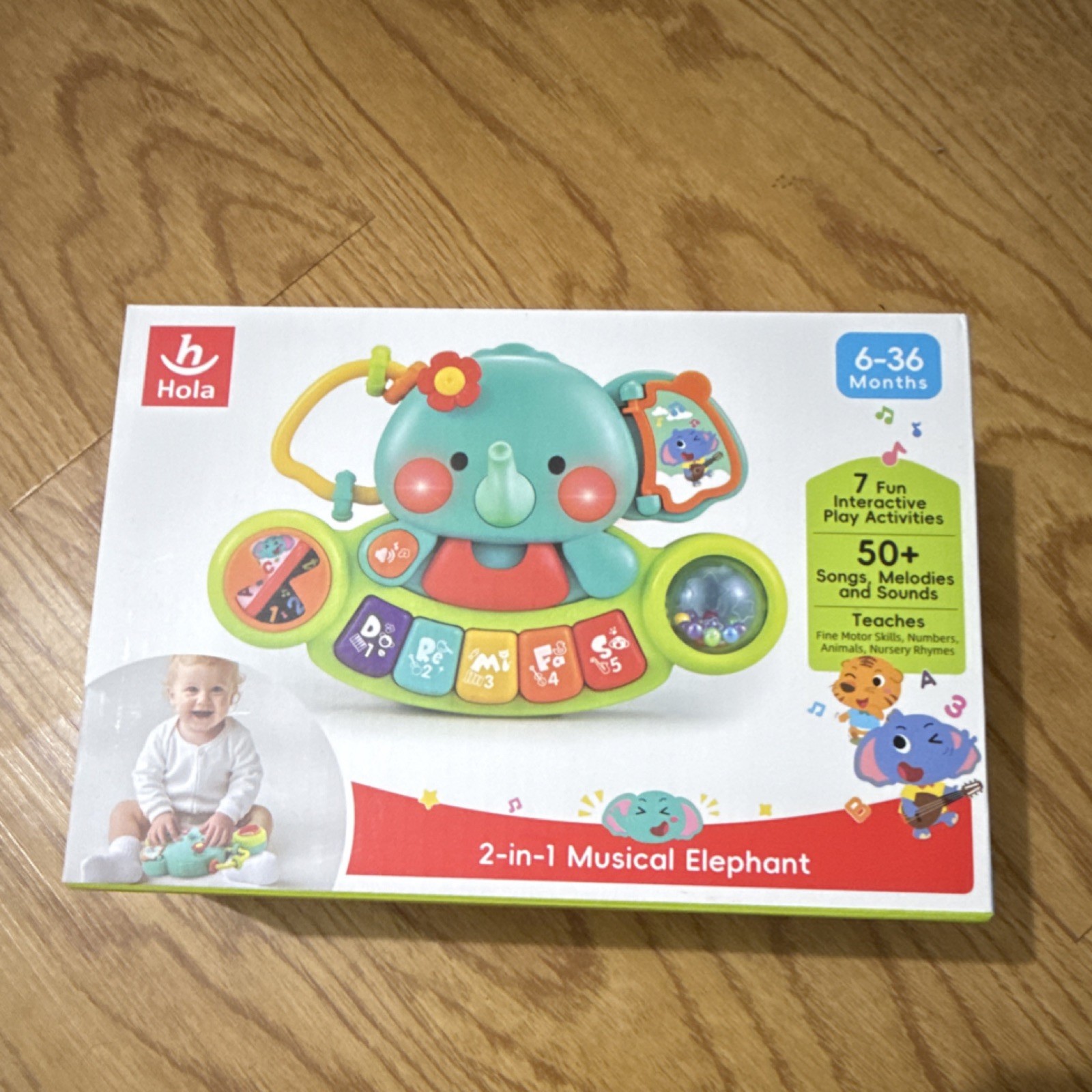 Hola 2-in-1 Musical Elephant Musical Toy, Interactive, 6-36 Months, Multicolor