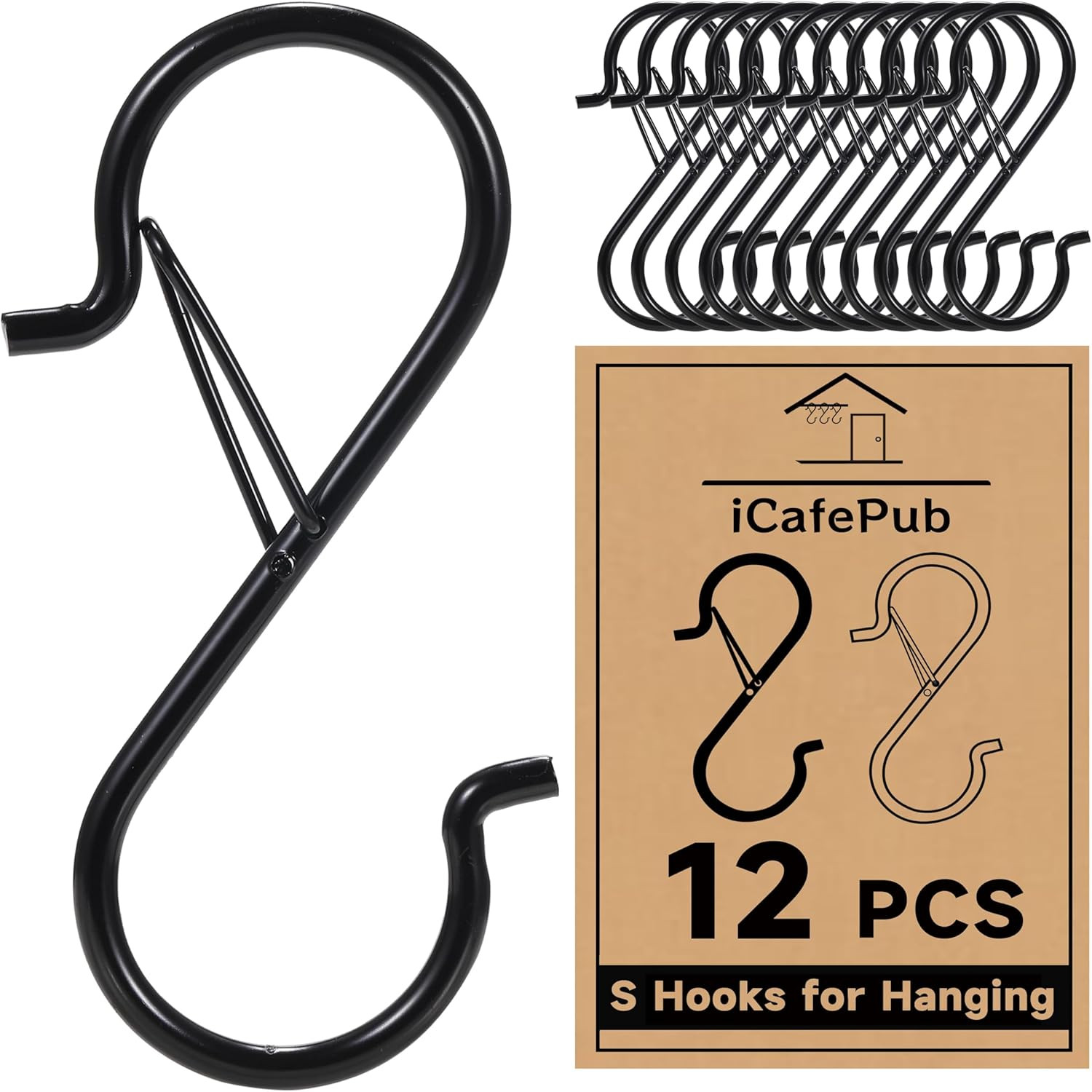 12 PCS S Hooks for Hanging with Safety Buckle, 3.5 inch Heavy Duty Metal S Shape