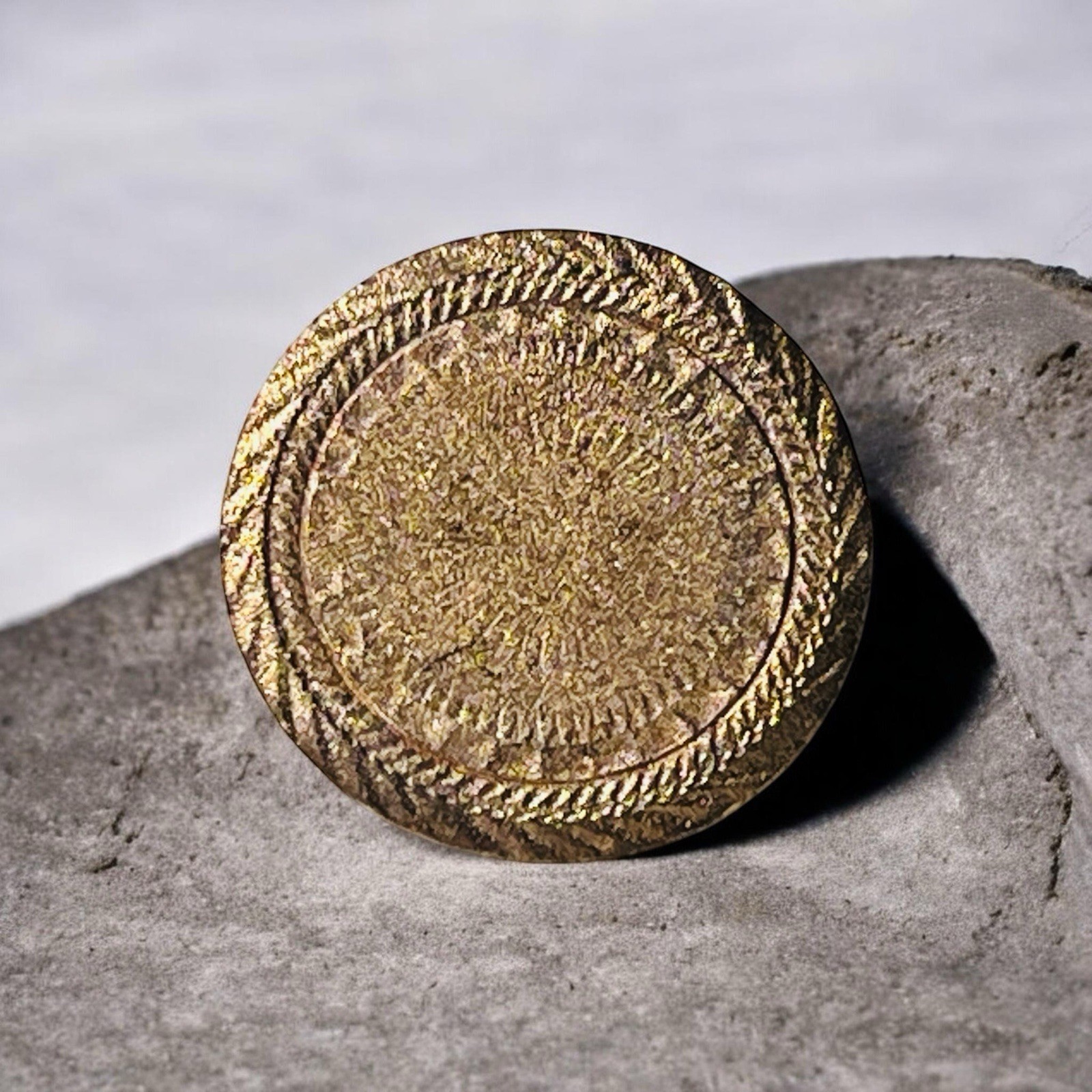 Antique Victorian 5/8” Gilt Brass Button - Rope Border - Soldered Shank - c1870s