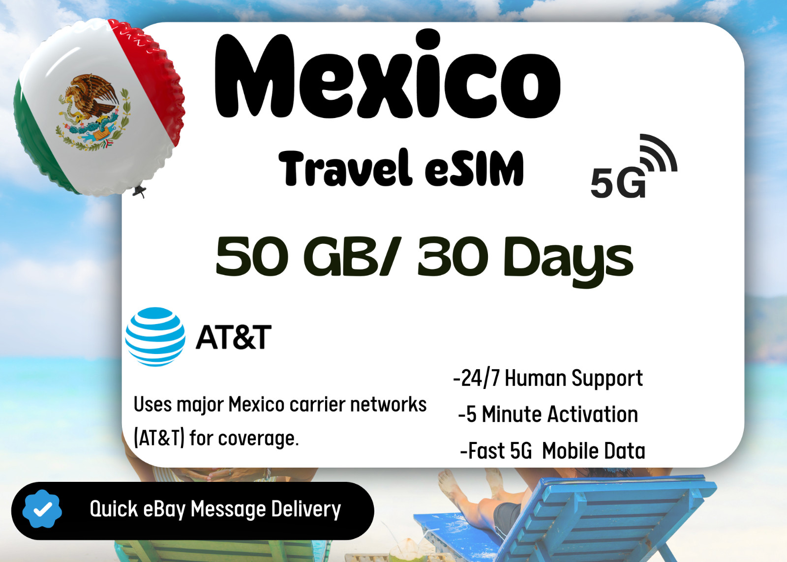 [eSIM] Mexico Travel eSIM Card,50GB-30Days, Same Day Delivery,QR code,Easy Setup