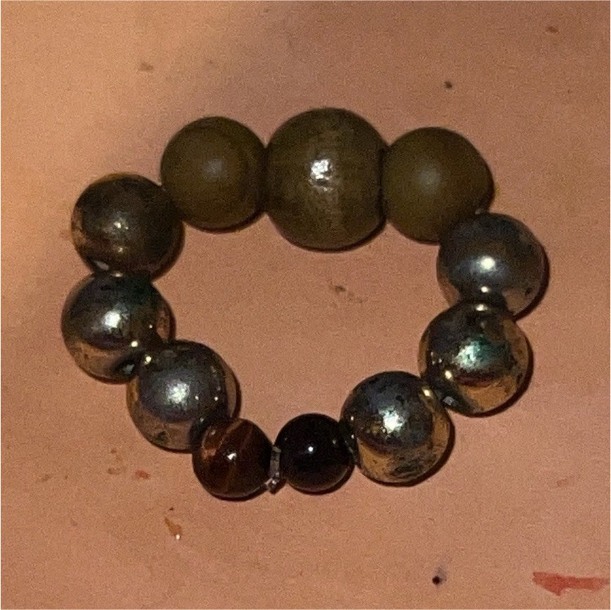 Beaded Stone Ring Adjustable Unisex Brown Silver Round