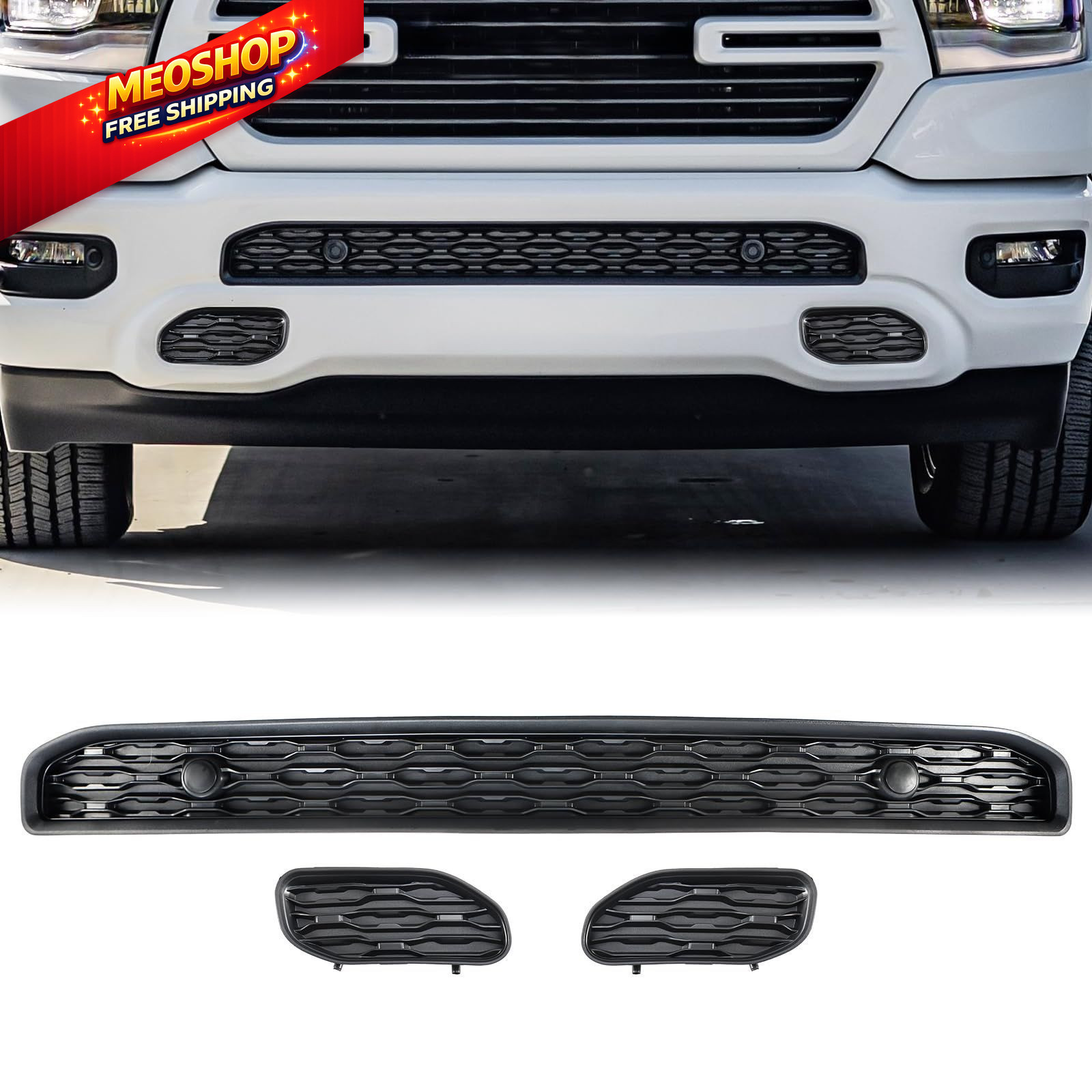 Front Bumper Lower Grille Compatible with 2019-2024 Dodge Ram 1500 Black 