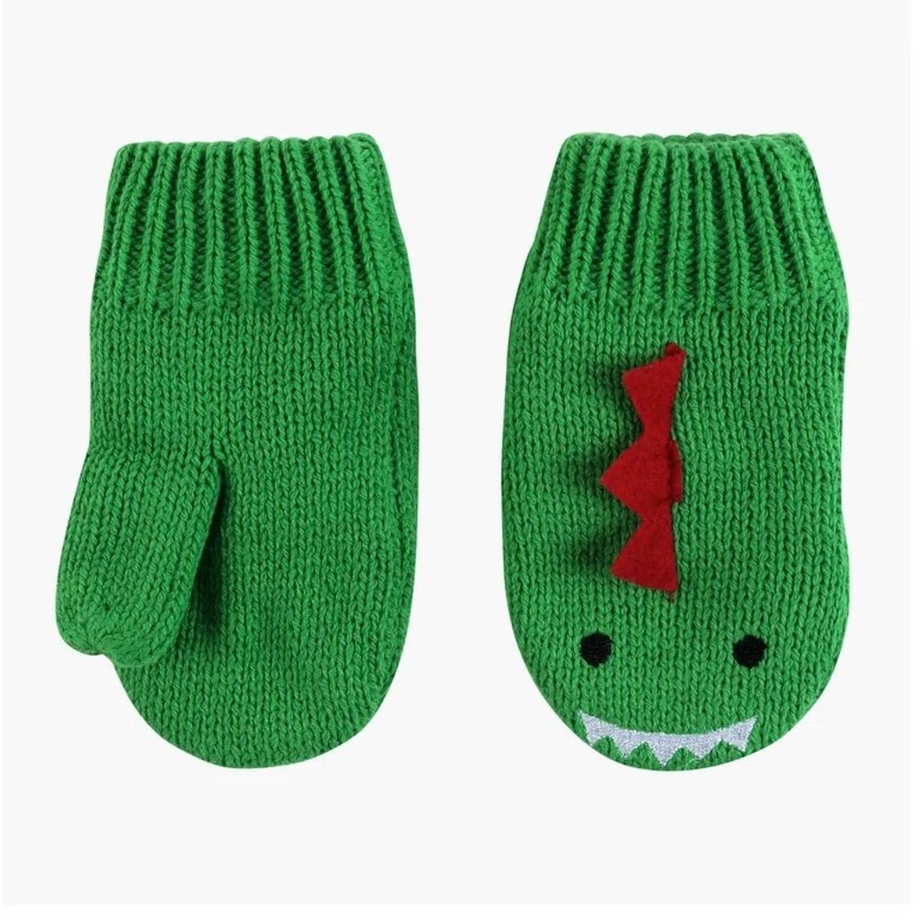 Zoocchini Mittens Baby Unisex 6-12 Months Green Knit Devin The Dinosaur NEW