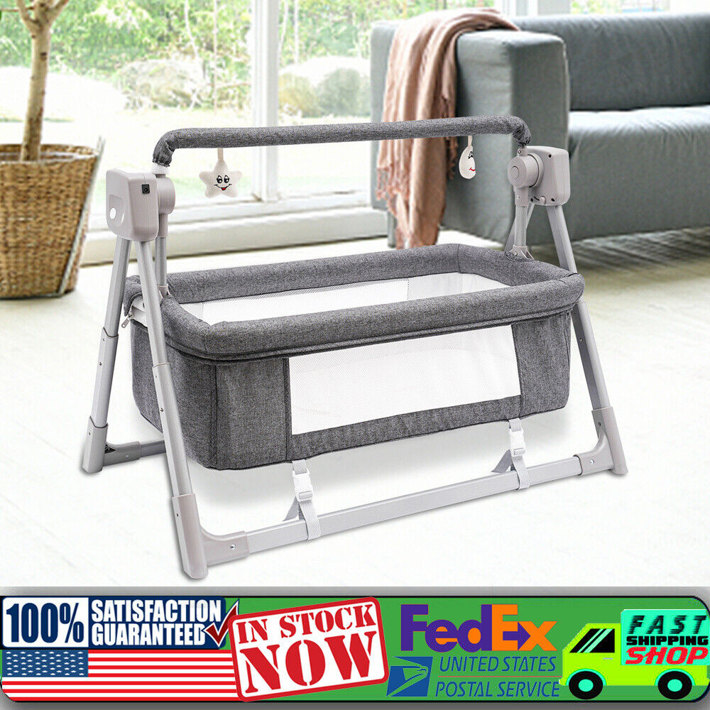 Portable Electric Baby Swing Cradle Bassinet Rocking Crib Infant W/ Bluetooth