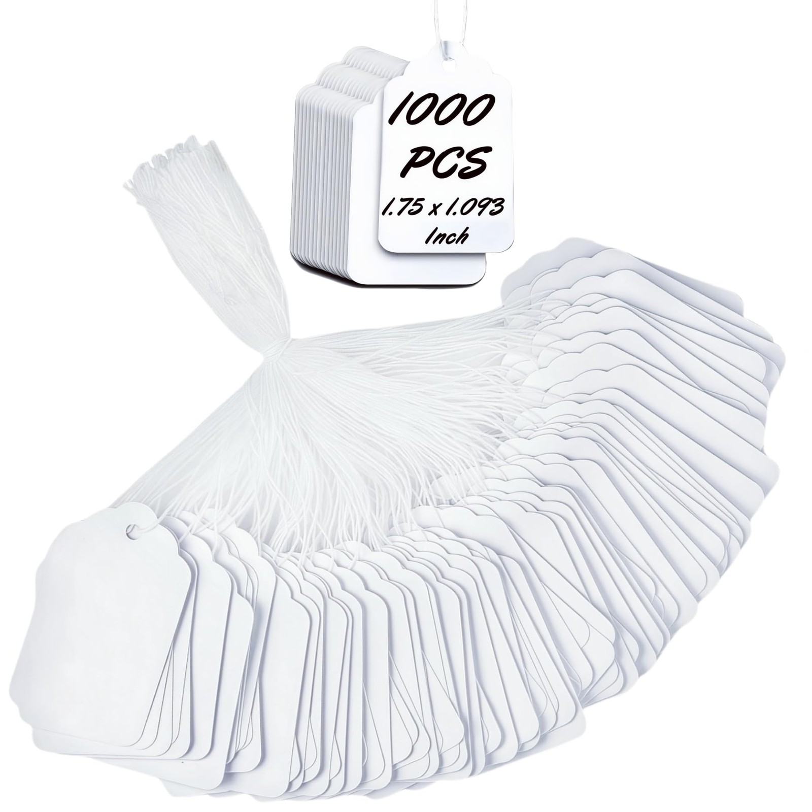 1000 PCS Pre-Strung Price Tags with String, White Paper Label Tags for Garage