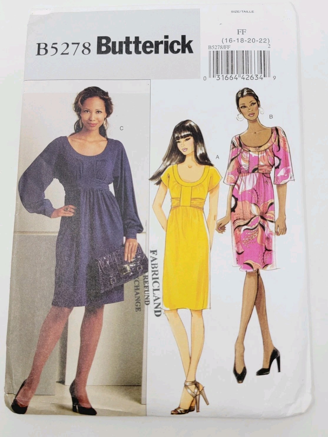Butterick B5278 Pullover Dress  PLUS  Sz 16 18 20 22  Sewing Pattern