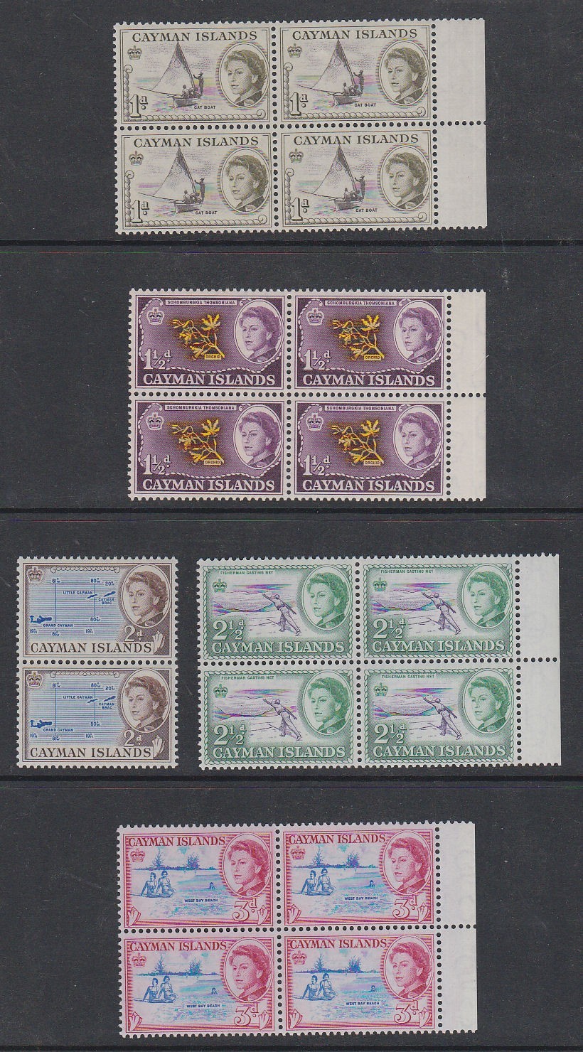 Cayman Islands 1962-64 Mint MNH Queen Elizabeth Definitive Blocks Fishing Plants