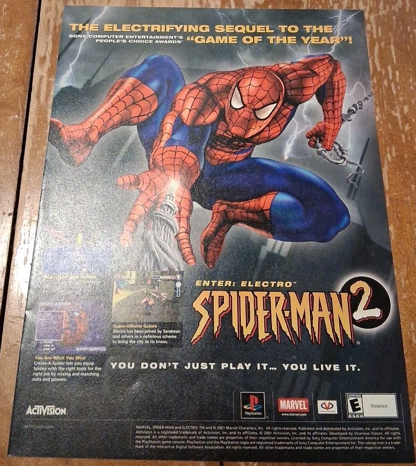 Spider-man 2 Enter : Electro Video Game Vintage Print Ad 2001 8x11