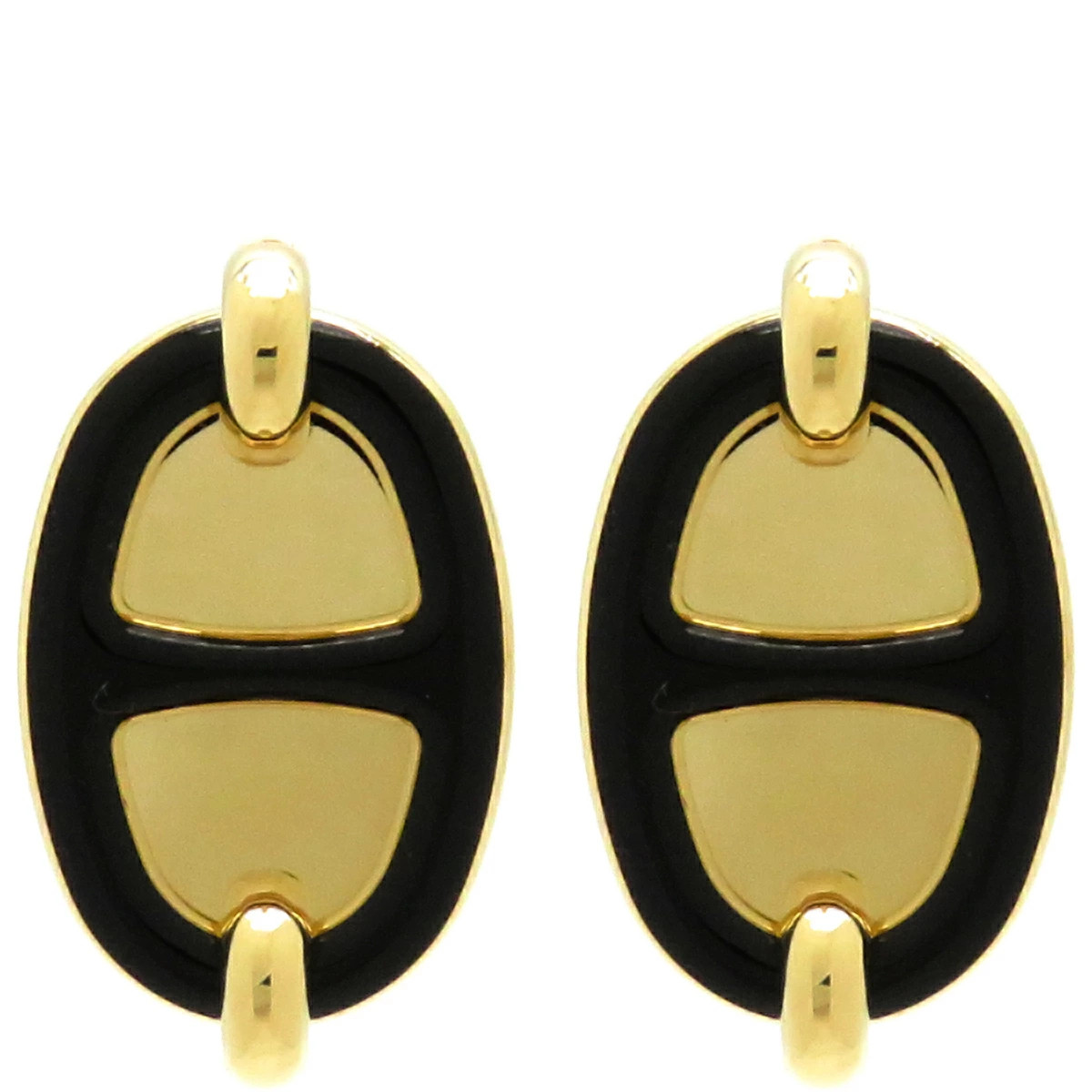 HERMES Earrings Mini Maillon GP Enamel Black X Gold Gold Hardware Cha ne d Ancr
