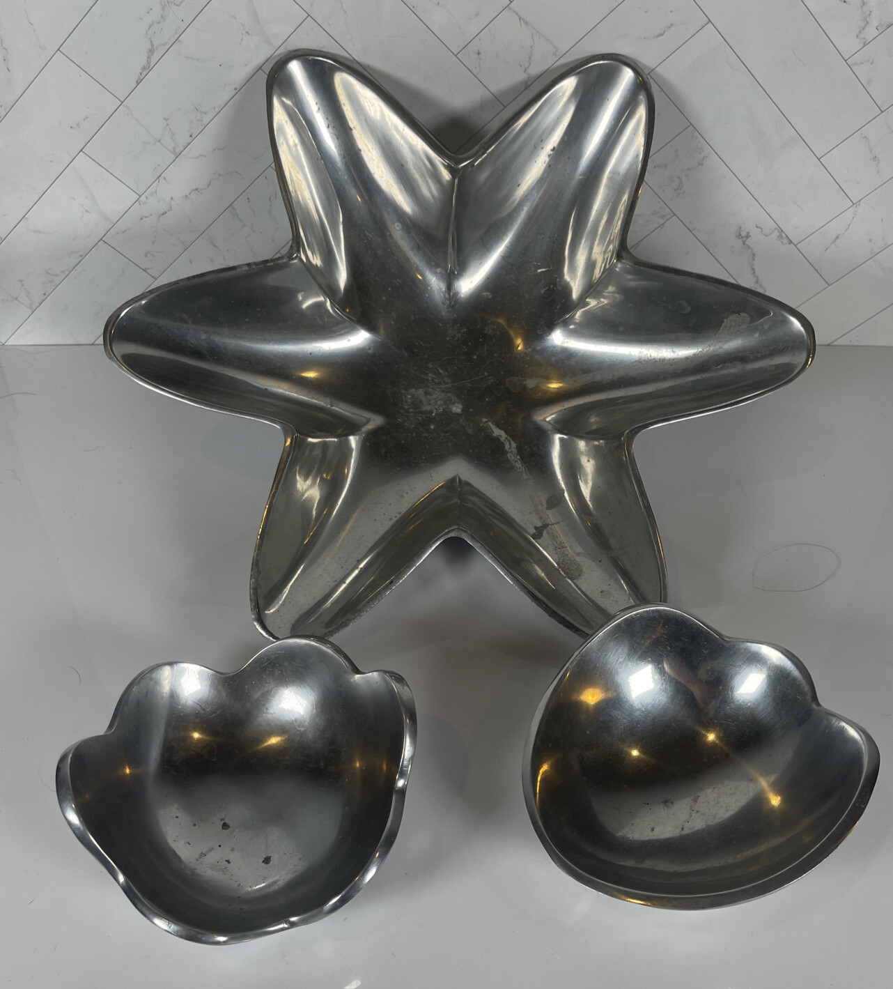 Set Of 3 Vintage Towle Pewter Silver Catch All Bowls Candy Serving Dishes India