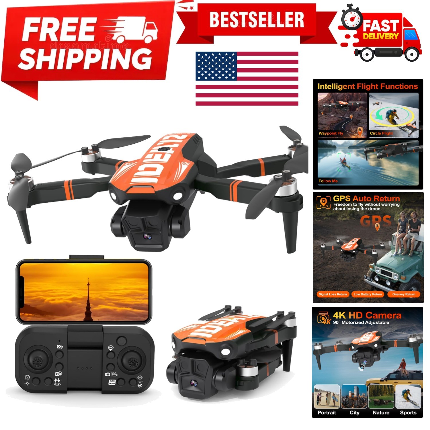 GPS Drone with Camera for Adults, Professional 4K Camera Drone with Brushless...