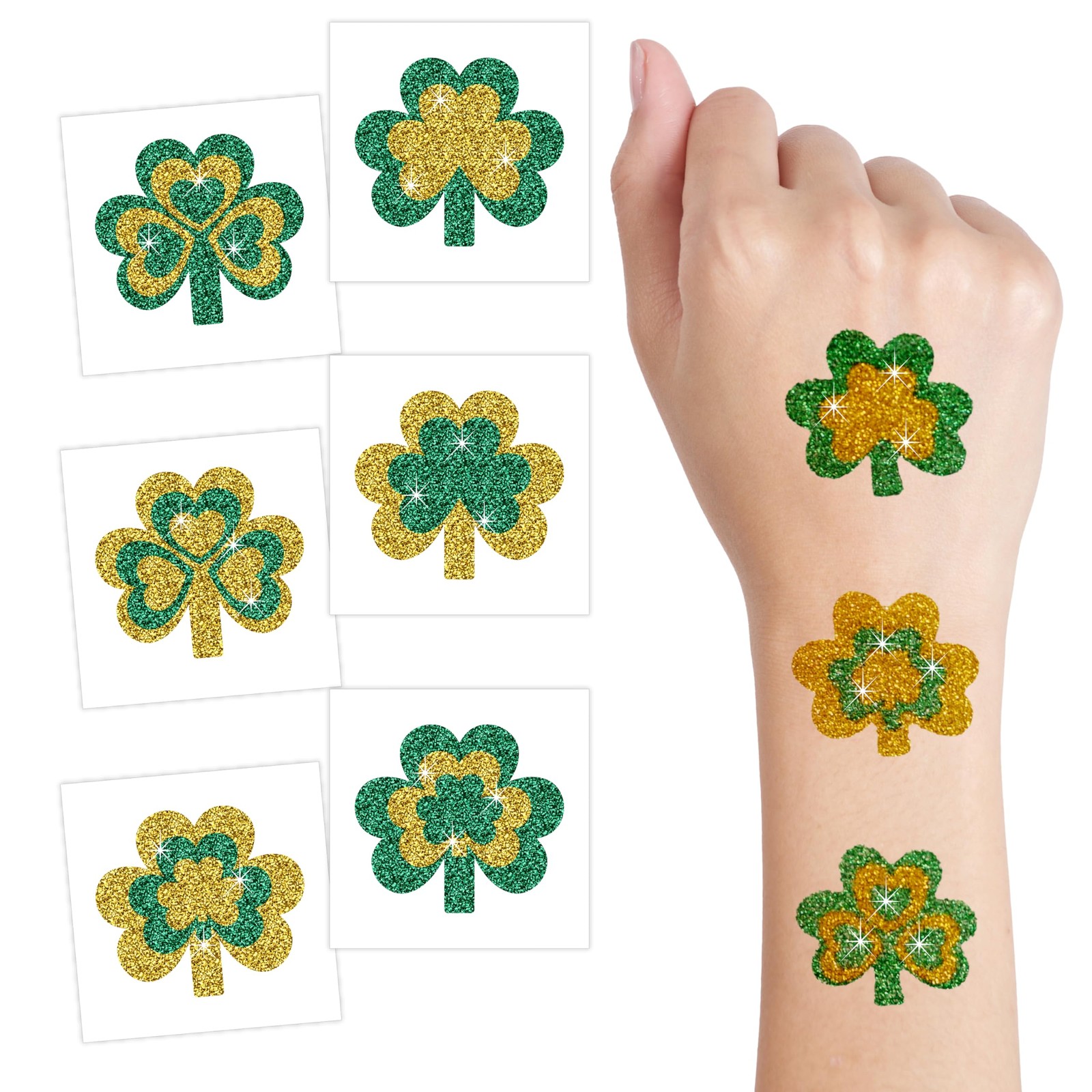 Glitter Shamrock Tempory Tattoos Individually Wrapped Bulk, 24 Pack - 
