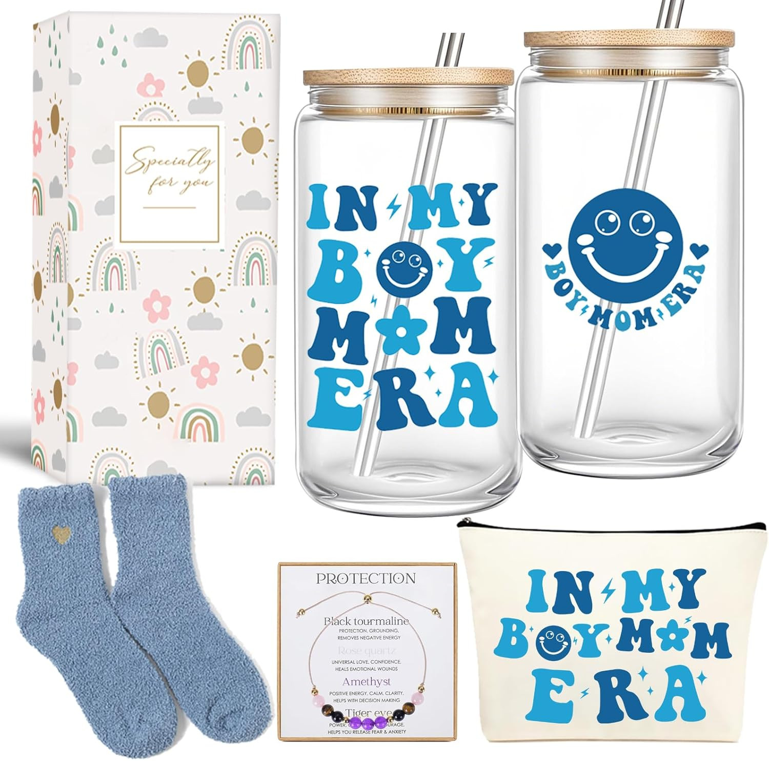 Boy Mom Gifts in My Boy Mom Era 16 Oz Iced Coffee Glass with Lid and Straw First