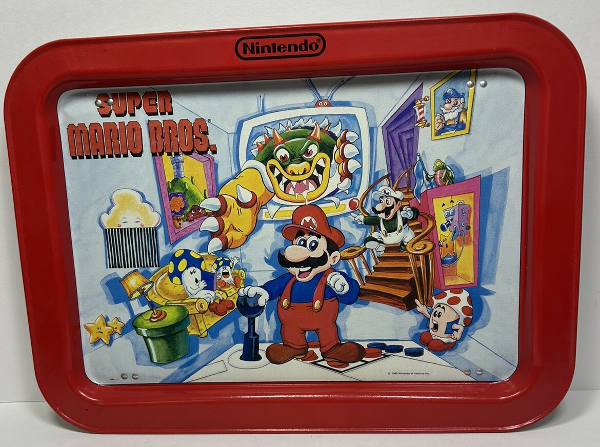 Super Mario Bros Metal TV Tray Dinner 1989 Nintendo Retro Video Game Merch Rare