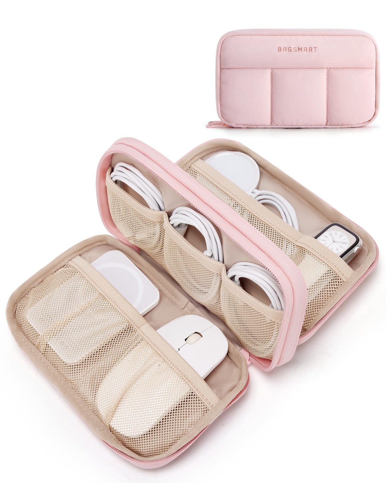 Electronics Organizer Travel Case Cord Storage Bag for Charger Pink Case