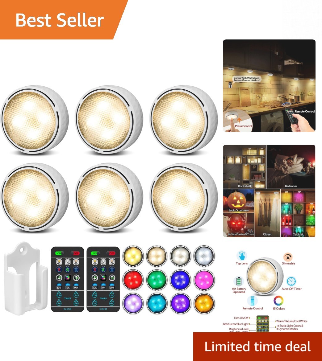 Versatile White Puck Lights with Remote - 6 Pack For Elegant Indoor Lighting