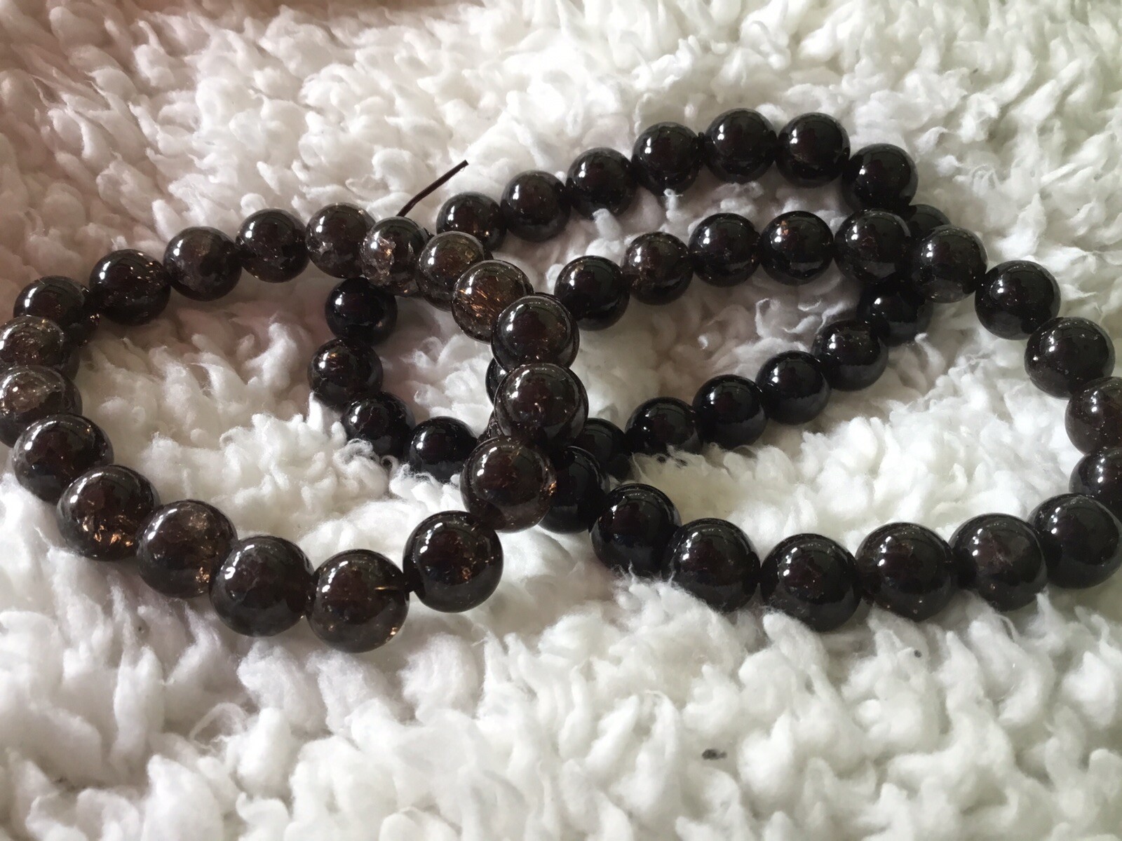 Smokey crackle quartz Crystal Bead Bracelet Natural Gemstone Healing 8mm beads